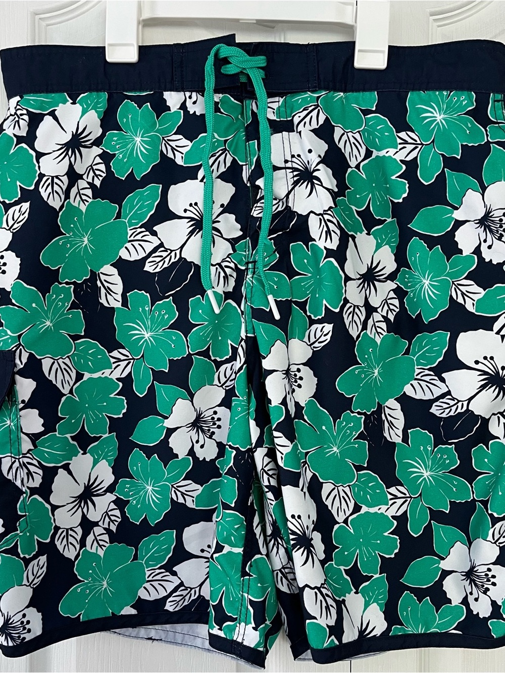 Lands End mens swim trunks Large 36-38 tropical floral surfing beach Blue/green